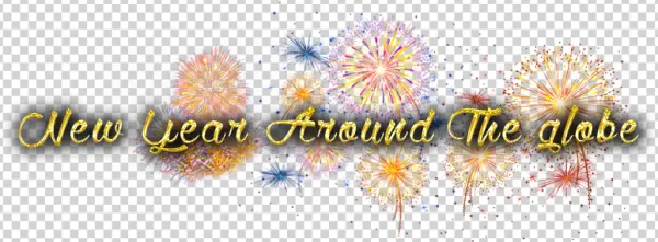 New Year Around The Globe Text with Fireworks PNG