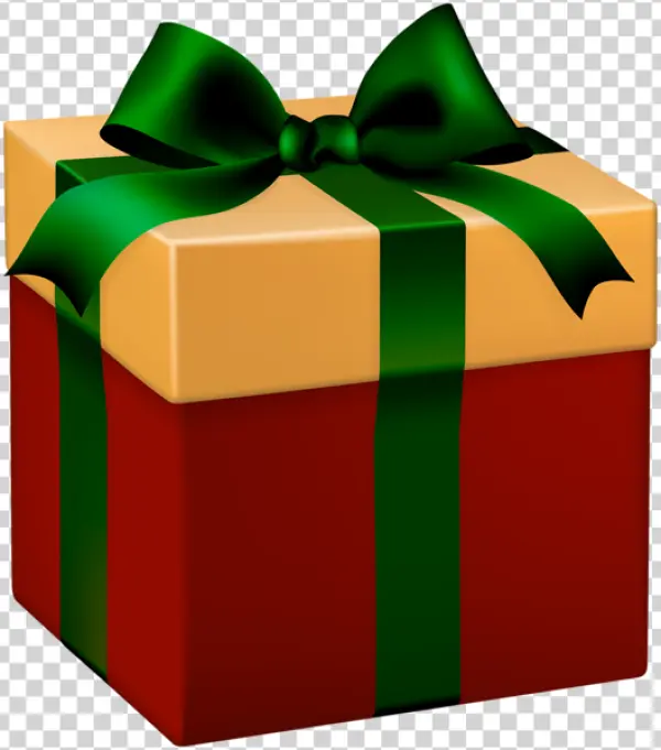 Christmas Gift Box with Green Ribbon PNG