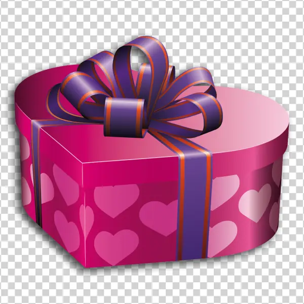 Pink Heart Gift Box with Purple Ribbon PNG
