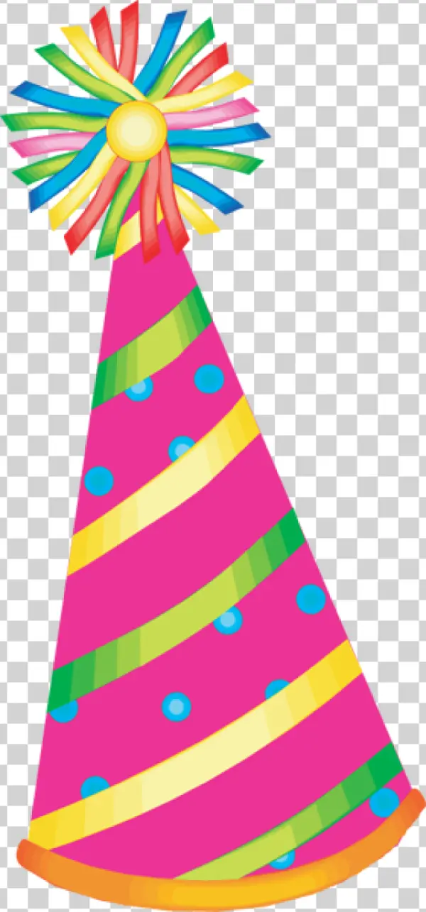 Colorful Party Hat with Ribbons PNG Transparent