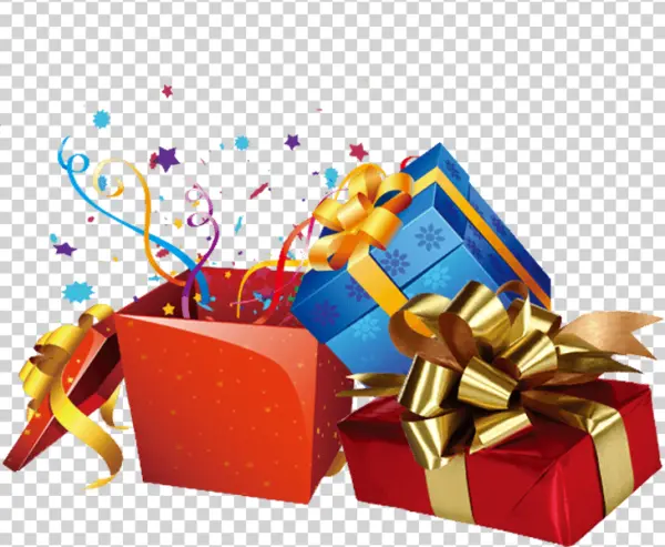 Gift Boxes with Confetti Burst PNG Transparent Background