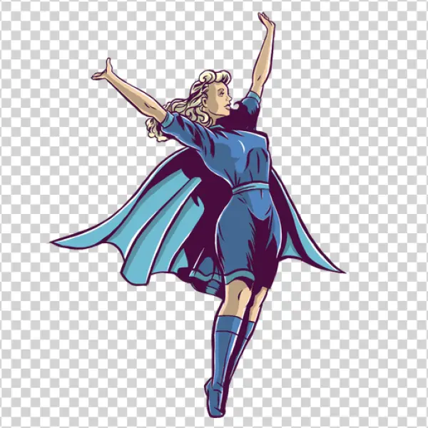 Retro Superheroine Flying Pose PNG Transparent
