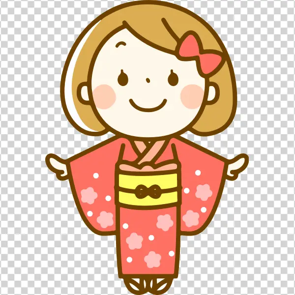 Cute Cartoon Girl Kimono PNG Transparent Background