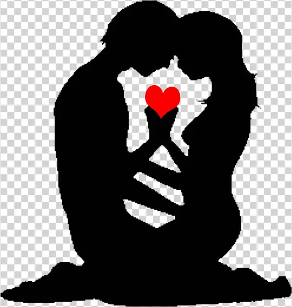 Couple Silhouettes with Red Heart PNG