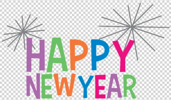 Colorful Happy New Year Text with Fireworks PNG