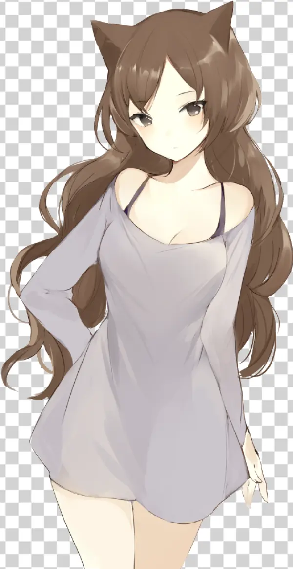 Anime Girl with Cat Ears PNG Transparent Background
