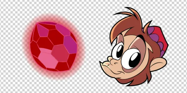 Cartoon Monkey Head and Red Gem PNG Transparent