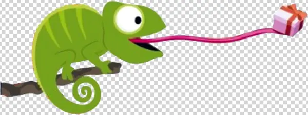 Green Cartoon Chameleon with Gift Box PNG Transparent