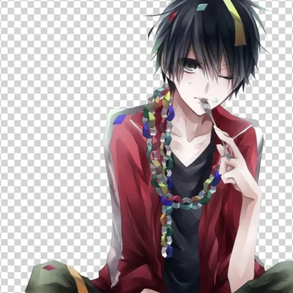 Anime Boy with Paper Chain & Fork PNG