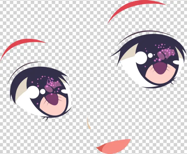 Anime Sparkly Eyes and Mouth PNG Transparent Background
