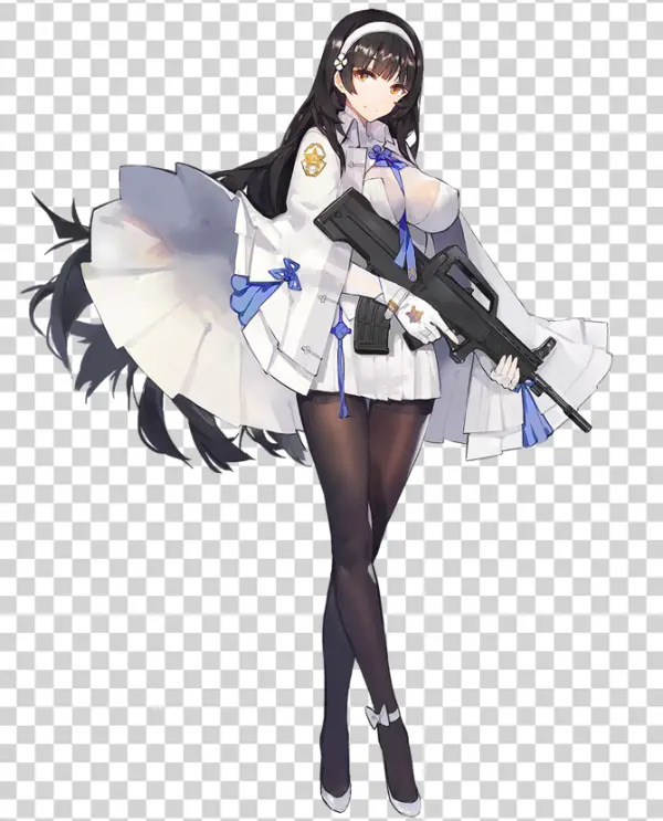 Anime Girl with Rifle in White Dress PNG