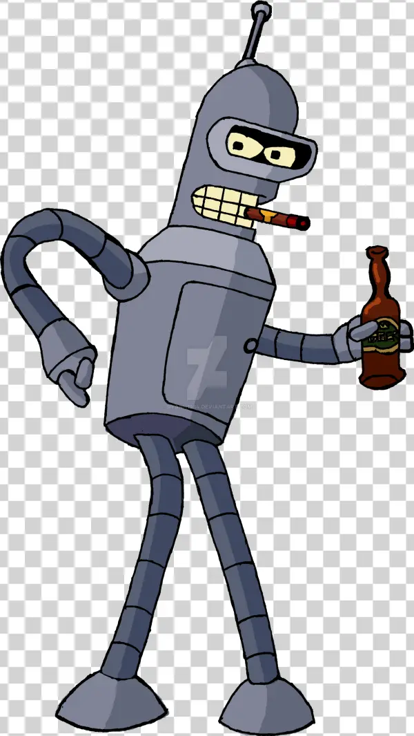 Bender Futurama Robot with Beer and Cigar PNG Transparent