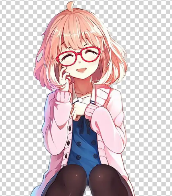 Cute Anime Girl with Pink Hair and Red Glasses PNG