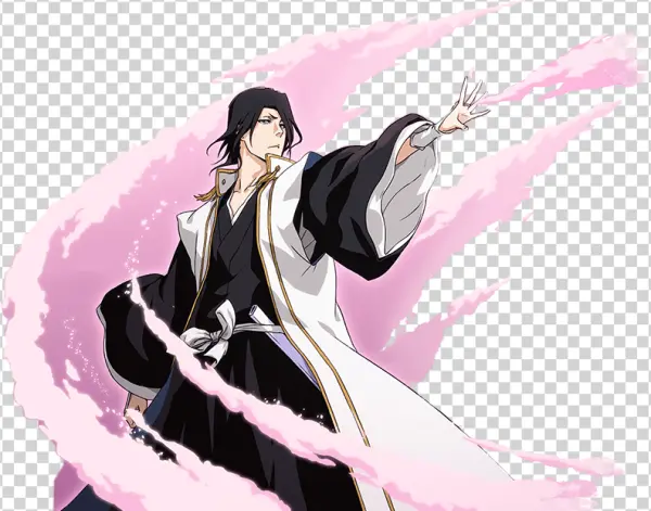Byakuya Kuchiki Bleach Anime PNG with Pink Energy