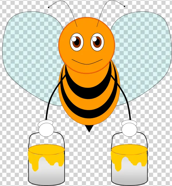 Cute Cartoon Bee Holding Honey Pots PNG