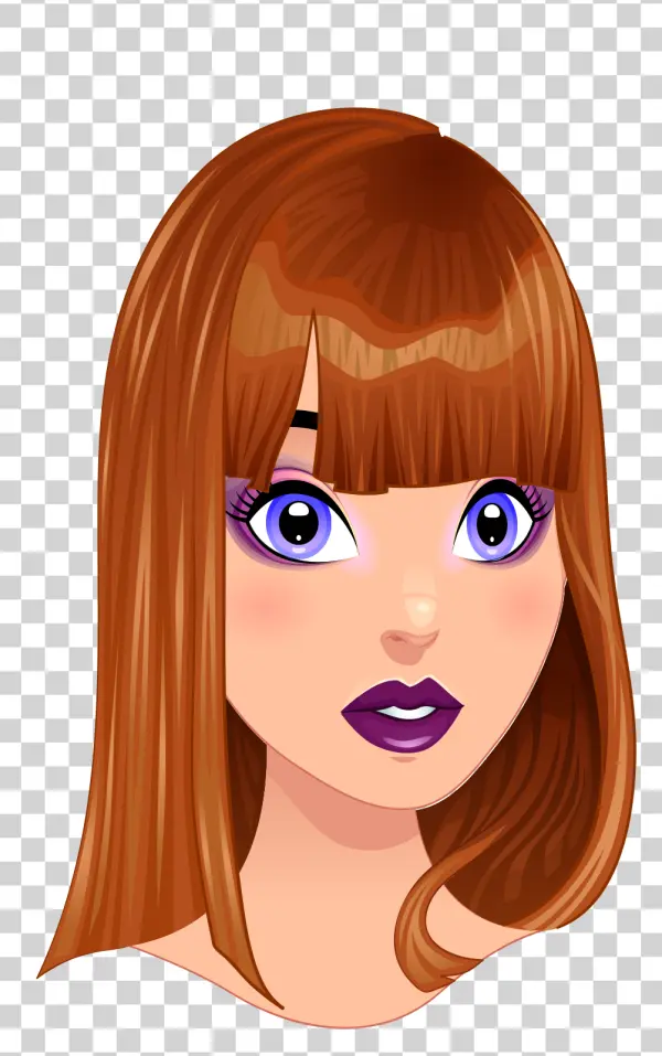 Cartoon Girl Face with Purple Makeup PNG Transparent