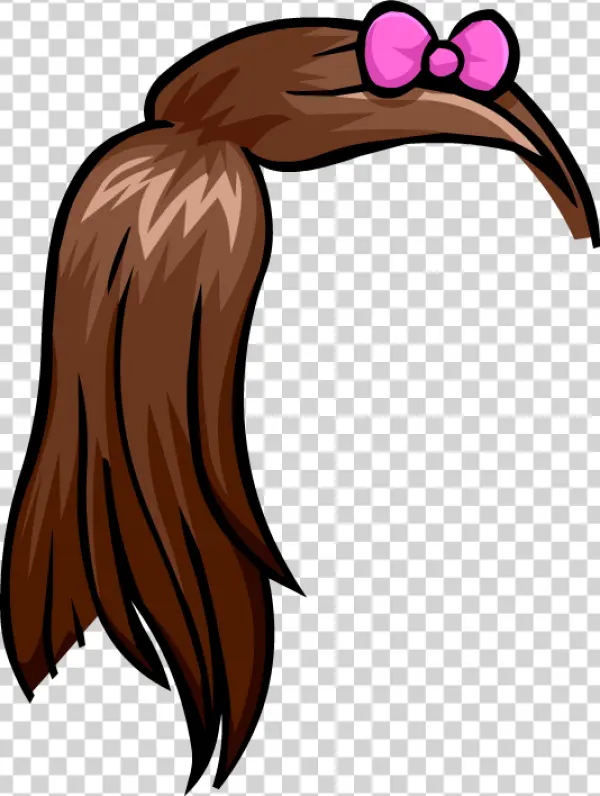 Cartoon Brown Hair with Pink Bow PNG Transparent
