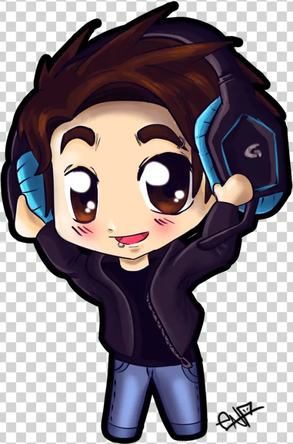 Chibi Gamer Boy with Headphones PNG Transparent