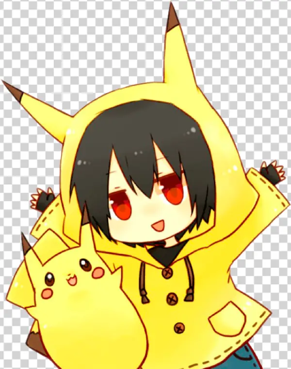 Cute Anime Chibi Character in Pikachu Hoodie PNG