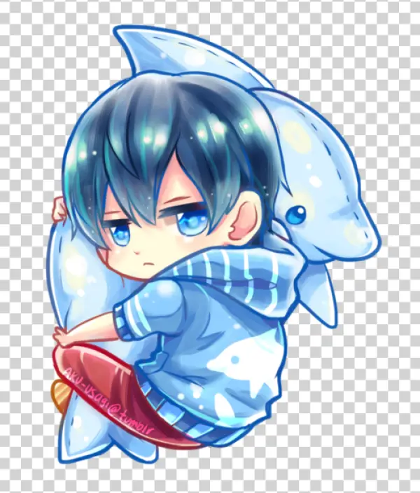 Chibi Anime Boy Hugging Dolphin Plush PNG