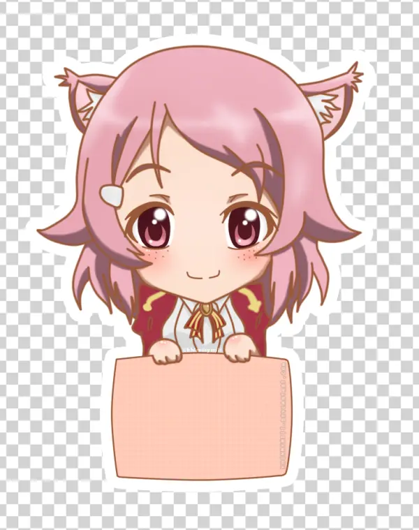 Cute Chibi Anime Girl with Cat Ears Holding Sign PNG Transparent