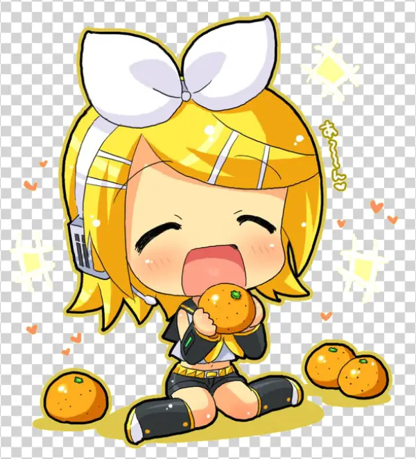 Chibi Rin Kagamine Eating Orange PNG
