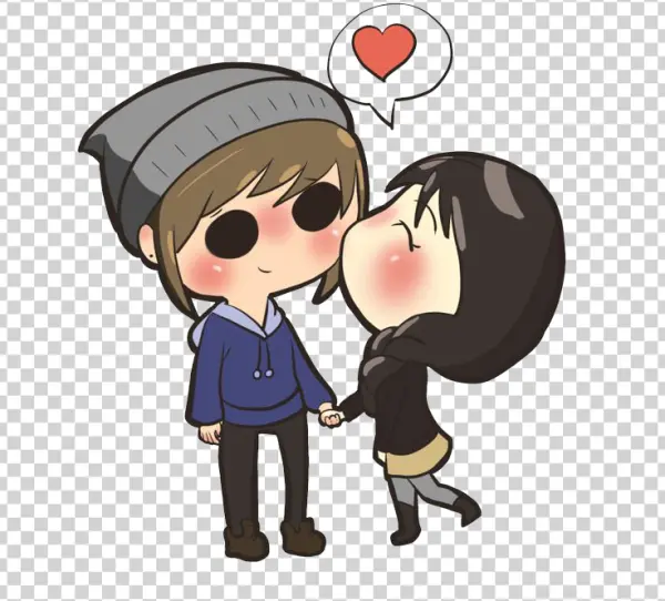 Cute Chibi Couple Kissing PNG Transparent Background