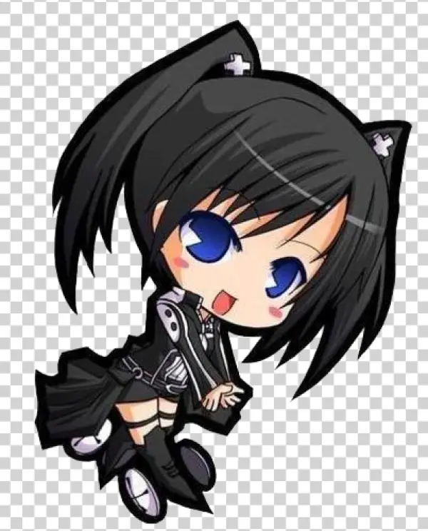 Chibi Anime Girl in Black Outfit PNG Transparent