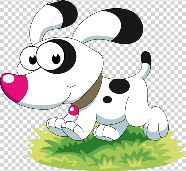 Cute Cartoon Dog on Grass PNG Transparent Background