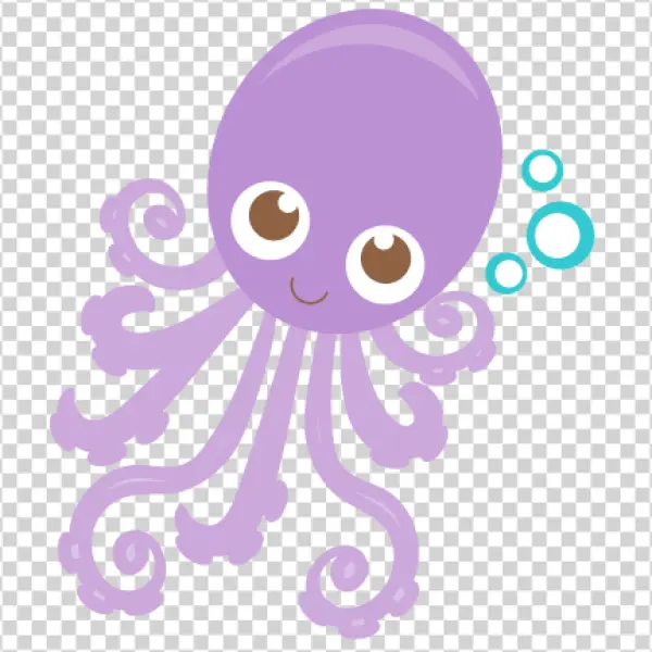 Cute Purple Octopus with Bubbles PNG Transparent Background