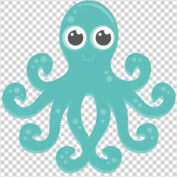 Cute Teal Octopus Cartoon PNG Transparent