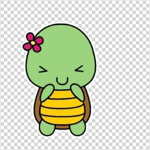 Cute Cartoon Turtle with Pink Flower PNG