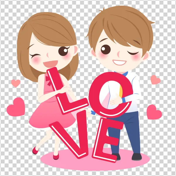 Cute Cartoon Couple Holding Love Letters PNG