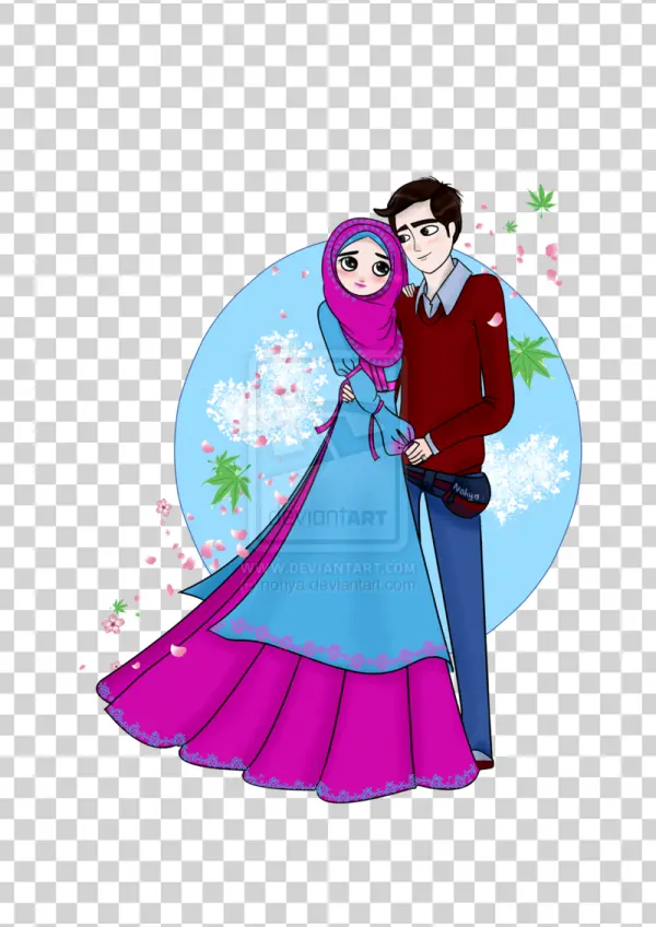 Cute Muslim Couple Illustration PNG Transparent Background