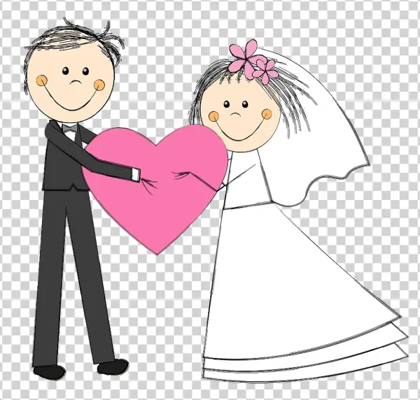 Cartoon Wedding Couple with Pink Heart PNG