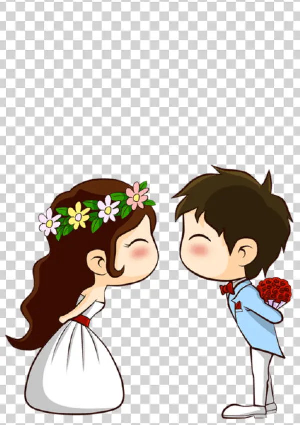 Cute Cartoon Wedding Couple PNG