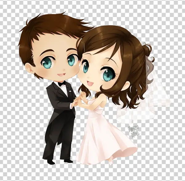 Cute Chibi Wedding Couple PNG Transparent Background