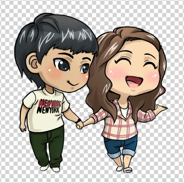 Chibi Couple Holding Hands PNG Transparent Background