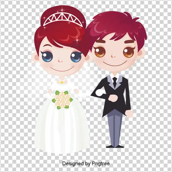 Cute Cartoon Wedding Couple PNG