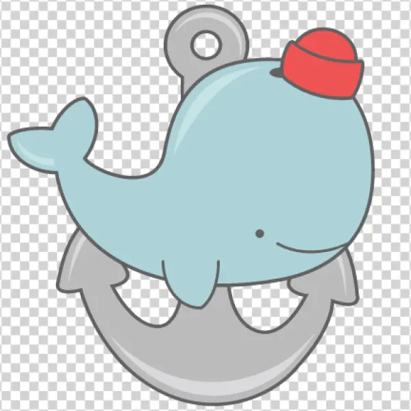 Cute Whale with Sailor Hat on Anchor PNG