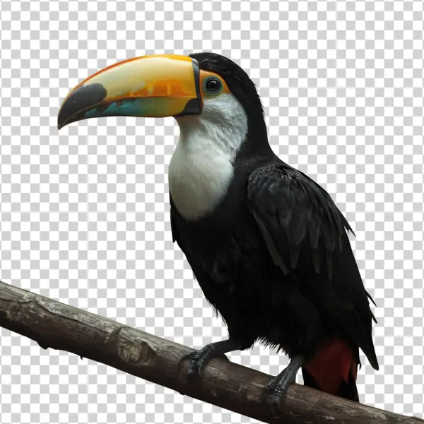 Colorful Toucan Perched on Branch PNG