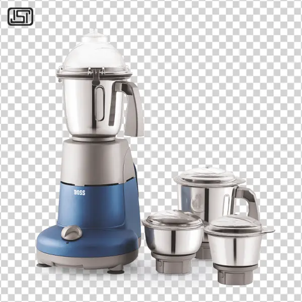 Blue and Grey Mixer Grinder with Jars PNG Transparent Background