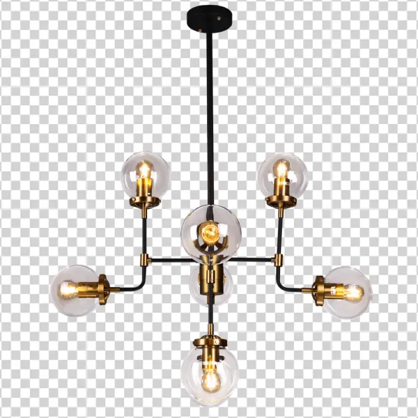 Modern Black and Brass Chandelier PNG Transparent Background