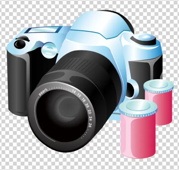 Digital Camera with Film Rolls PNG