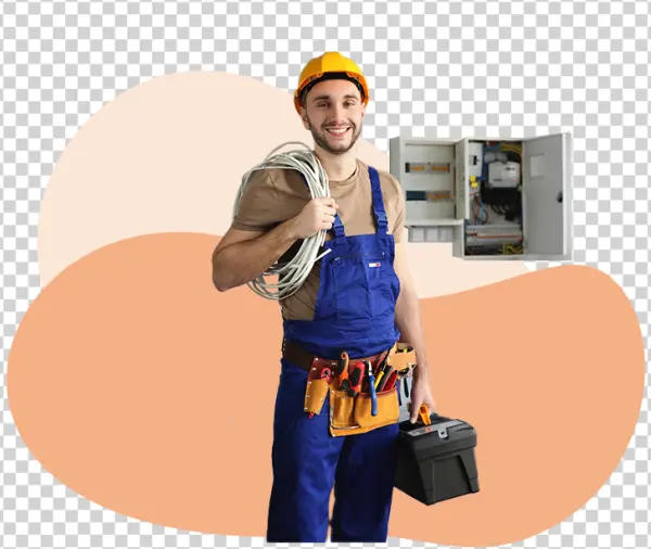 Smiling Electrician with Tools and Wires PNG Transparent Background