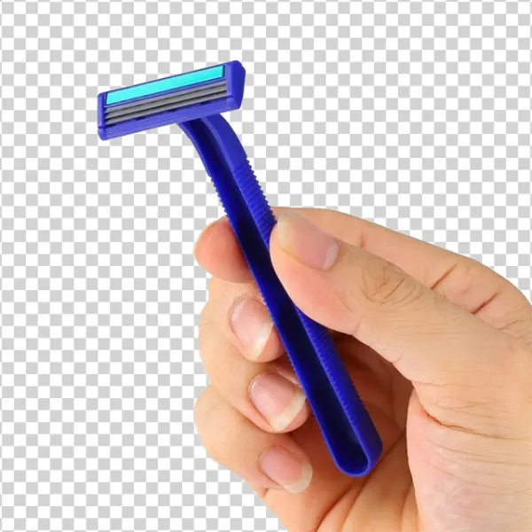 Hand Holding Blue Disposable Razor PNG Transparent Background