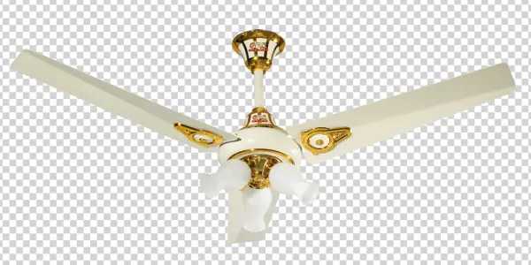 White and Gold Ceiling Fan with Lights PNG