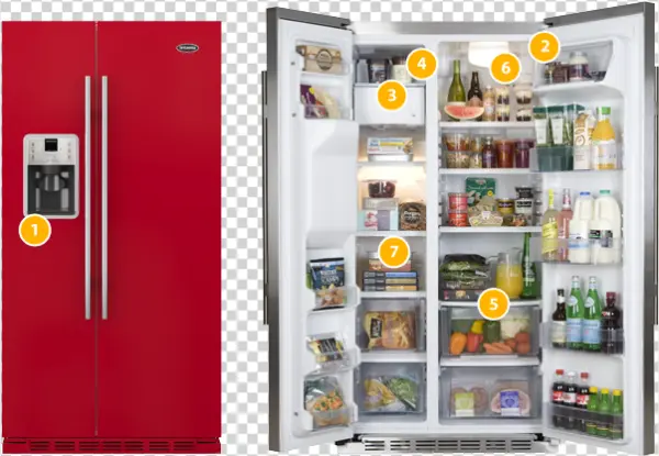 Red Side-by-Side Refrigerator PNG Transparent Background