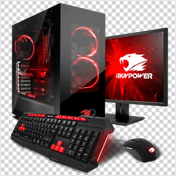 Gaming PC Setup with Red LED Lighting Transparent PNG