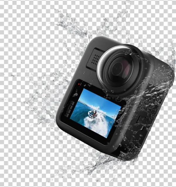 GoPro 360 Camera with Water Splash PNG